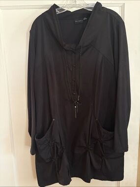 Tribal Black Long Sleeve Tunic with Pocket Accents